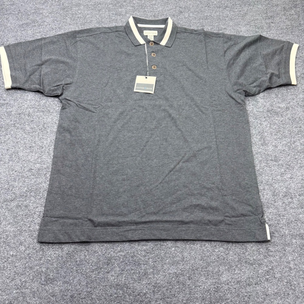 Cutter & Buck Men XL Polo Shirt Charcoal Grey Cotton Tipped Collar NWT Short Slv